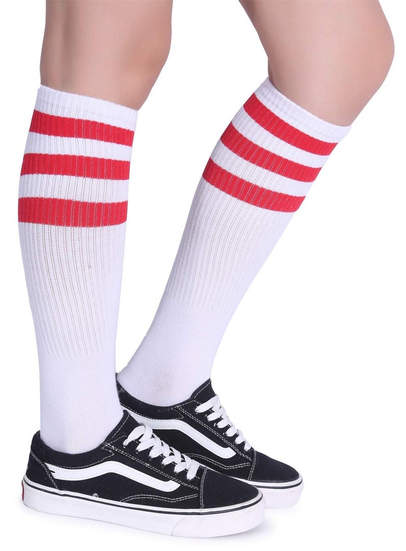Pareberry Classical Triple Stripes Soft Cotton Over-the-Calf Retro Tube Socks (A-Pair(Red/White)) - Image 4